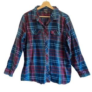 Eddie Bauer Plaid 100% Cotton Flannel Classic Fit Button Up Purple Blue …
